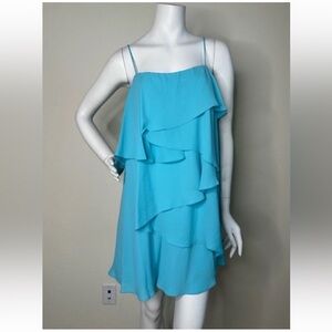 ELIZABETH AND JAMES TEAL BLUE RUFFLE TIERED FLOWY DRESS SZ M NWT